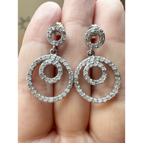 OTC 925 sterling silver genuine diamond dangle Earrings - Picture 1 of 7
